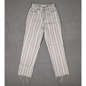 PacSun Womens 24 Gray White Striped High Rise Straight Jeans Raw Hem Denim